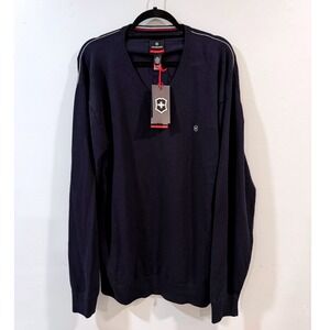 Victorinox Suisse Sweater XXL Mens Navy Blue V Neck Long Sleeve Cotton Blend